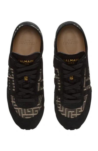 Balmain Racer 45 Monogram Jacquard Lace Up Sneakers In Black