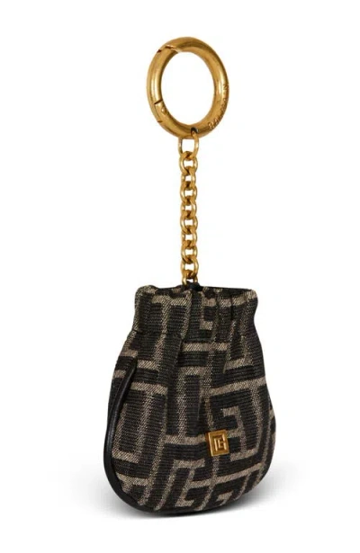 Balmain Pulse Monogram Jacquard Key Ring In Black