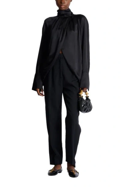 Balmain Draped Silk Blouse In Black