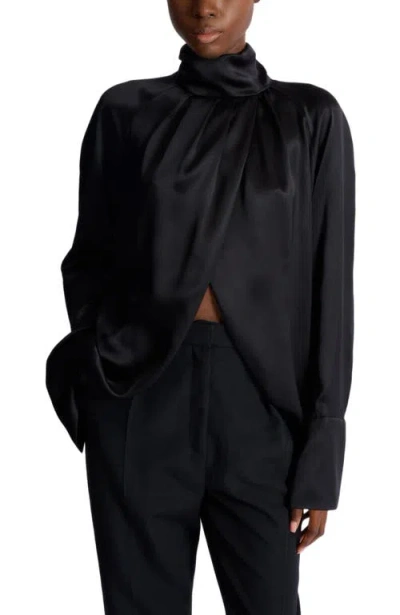 Balmain Draped Silk Blouse In Black