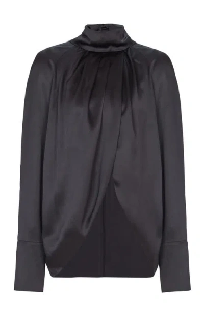 Balmain Draped Silk Blouse In Black