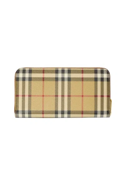 Burberry Check Zip Wallet In Blue