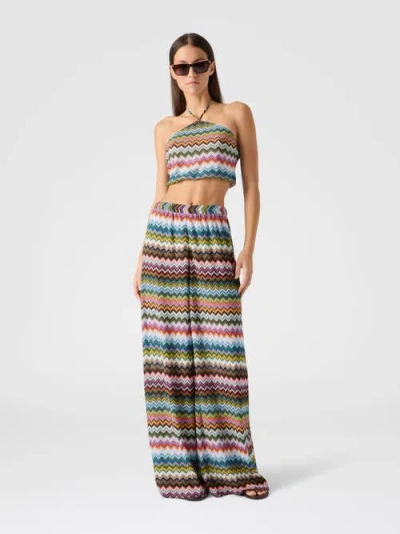 Missoni Top In Lamé Viscose With Pixel-effect Zigzag Pattern And Halter Neckline In Multi