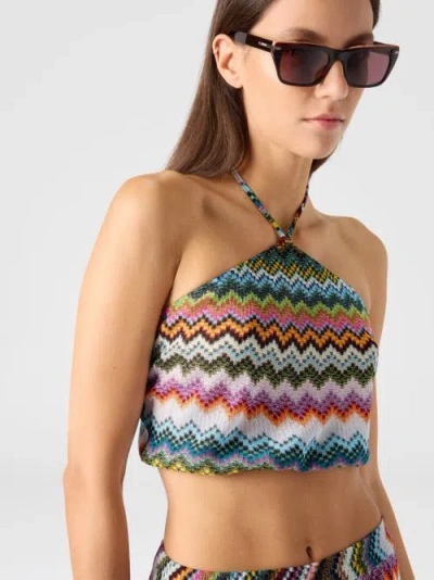 Missoni Top In Lamé Viscose With Pixel-effect Zigzag Pattern And Halter Neckline In Multi