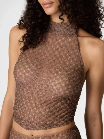 Missoni Scarf Top In Lamé Viscose With Spiderweb Motif In Brown