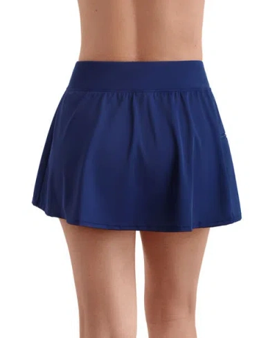 Shapesolver Side Zipper Pocket Plus Size Swim Skort In Blue