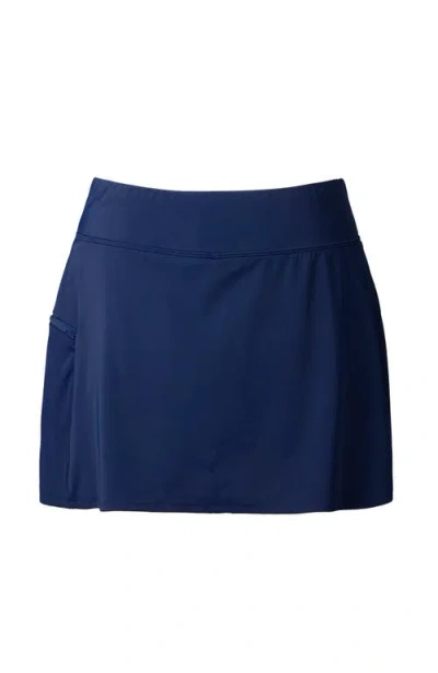 Shapesolver Side Zipper Pocket Plus Size Swim Skort In Blue