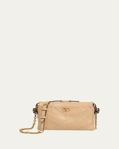 Valentino Garavani Panthea Small Shoulder Bag In Nappa Leather With A Chevron Pattern In Brown