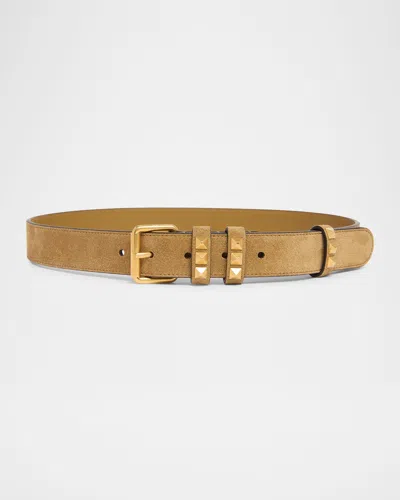 Valentino Garavani Flaneuse Belt In Suede 30 Mm Woman Havana Beige 100 In Brown