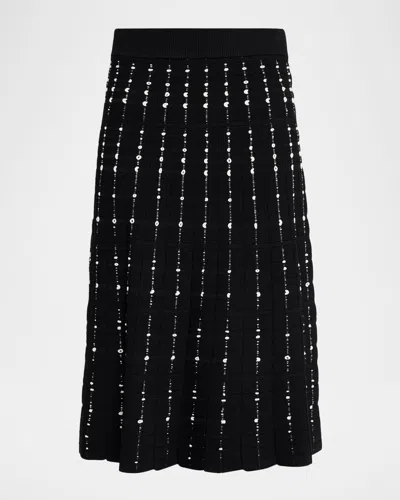Joseph Fragmented Stripes Knitted Midi Skirt In Black