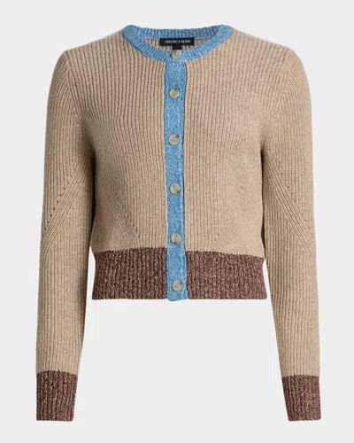 Veronica Beard Ibra Wool-blend Colorblock Cardigan In Brown
