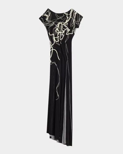 Jason Wu Collection Scribble Floral Print Jersey Gown In Black