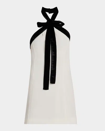 Simkhai Jolie Bow-detailed Velvet-trimmed Crepe Mini Dress In Neutral