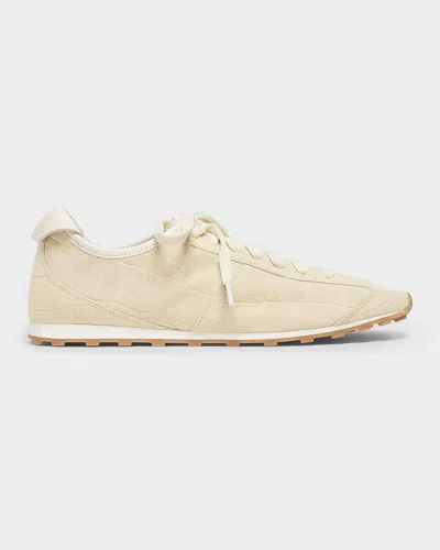 Jacquemus Sneaker Tennis In Ivory Crocodile Effect Suede Women In Neutral