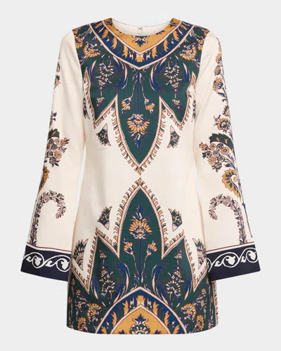 Veronica Beard Cromwell Printed Long-sleeve Mini Dress In Multi