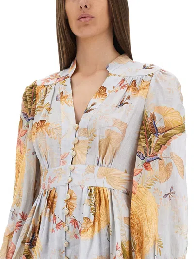 Zimmermann Ascension Plunge Floral Mini Dress In Blue