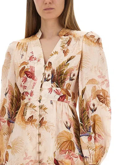 Zimmermann "ascension Plunge" Midi Dress In Multi
