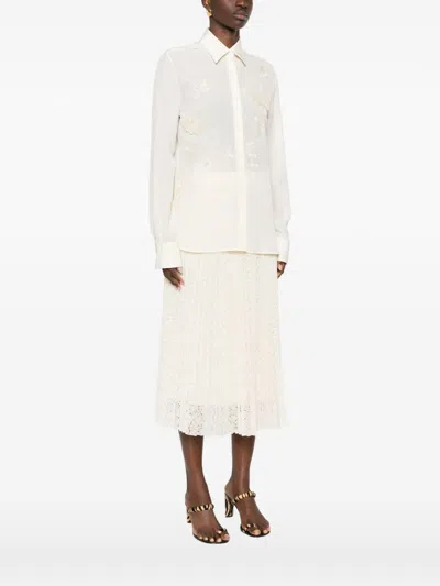 Ermanno Scervino Silk Shirt Embroidered Long Sleeves Sheer Design In Neutral