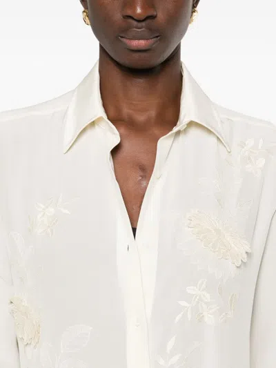 Ermanno Scervino Silk Shirt Embroidered Long Sleeves Sheer Design In Neutral