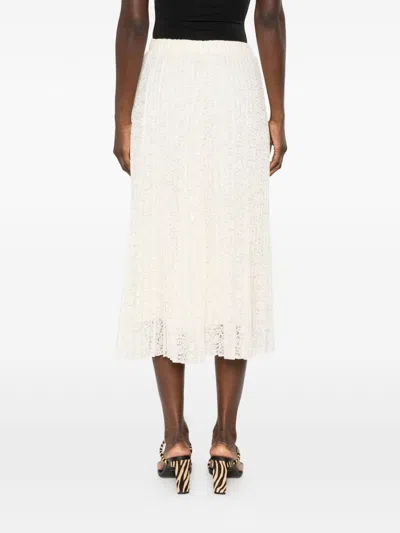 Ermanno Scervino Pleated Floral Midi Skirt In White