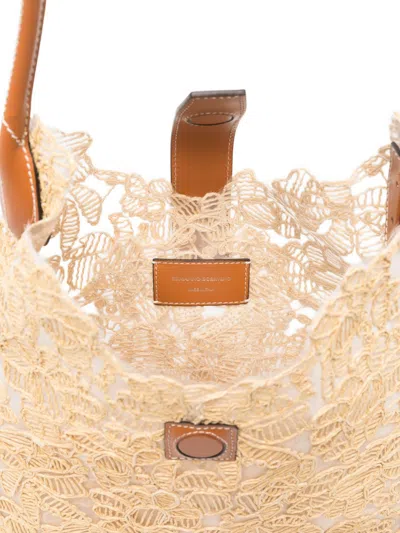 Ermanno Scervino Medium Hobo Bag Lace Overlay Leather Handles In Neutral
