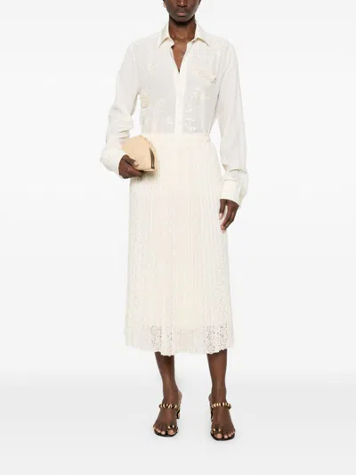 Ermanno Scervino Pleated Floral Midi Skirt In White