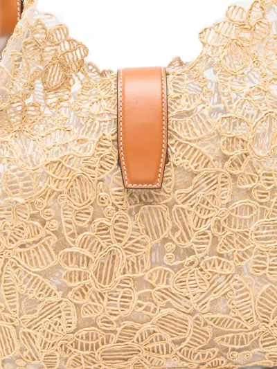 Ermanno Scervino Medium Hobo Bag Lace Overlay Leather Handles In Neutral