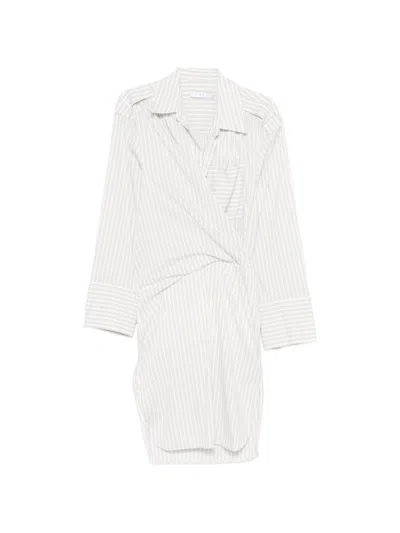 Iro Lazul Cotton Dress Wrap Front Stripe In White