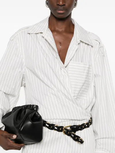 Iro Lazul Cotton Dress Wrap Front Stripe In White