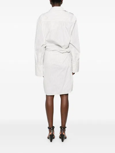 Iro Lazul Cotton Dress Wrap Front Stripe In White