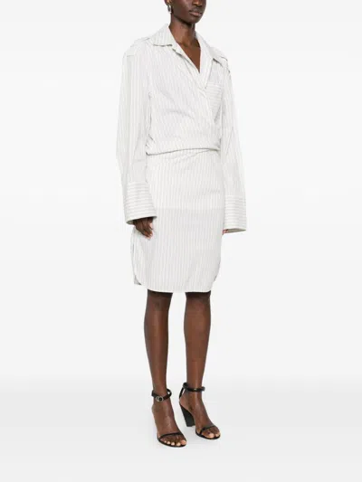 Iro Lazul Cotton Dress Wrap Front Stripe In White