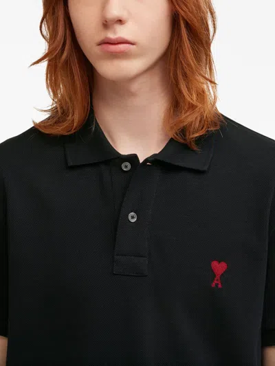 Ami Alexandre Mattiussi Ami Paris Men Black Polo Shirt With Adc Embroidery At The Front In Cotton Man In Black