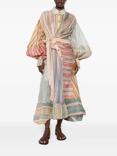 Zimmermann Rebellion Patchwork Striped Linen And Silk-blend Voile Midi ...