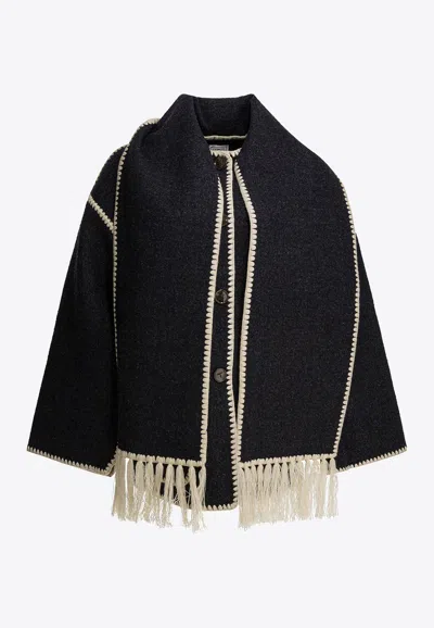 Totême Fringe Embroidered Scarf Wool Jacket In Multi