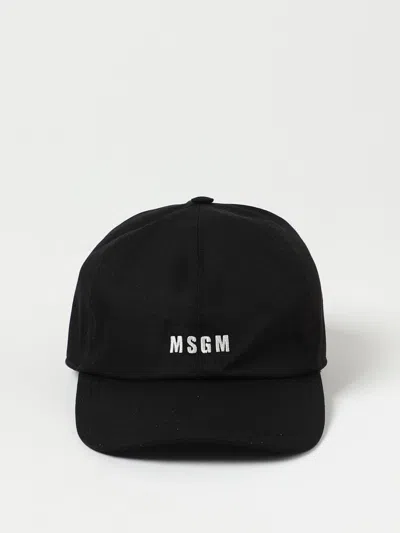 Msgm Hat In Cotton With Embroidered Logo In Black
