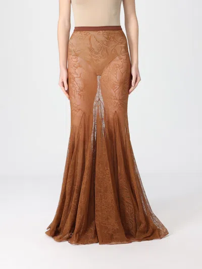 David Koma Floral Lace Maxi Skirt With Fishtail Hem And Zip Fastening In Brown