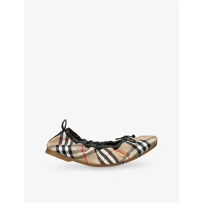 Burberry Women Fawn Ballerinas With Traditional Check Motif In Multi