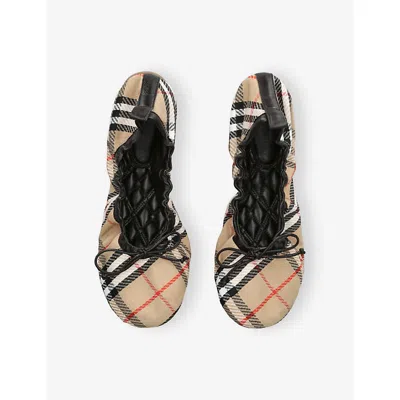 Burberry Women Fawn Ballerinas With Traditional Check Motif In Multi
