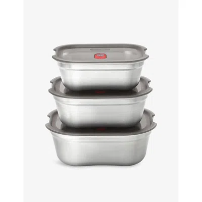 Black + Blum Grey/red Multifunction Meal Prep Stainless-steel Set Of Three Boxes In Multi