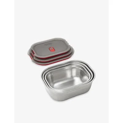 Black + Blum Grey/red Multifunction Meal Prep Stainless-steel Set Of Three Boxes In Multi