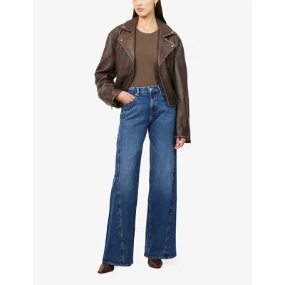 7 For All Mankind Womens Street Wise Twisted Lotta Studs Wide-leg Denim Jeans In Blue