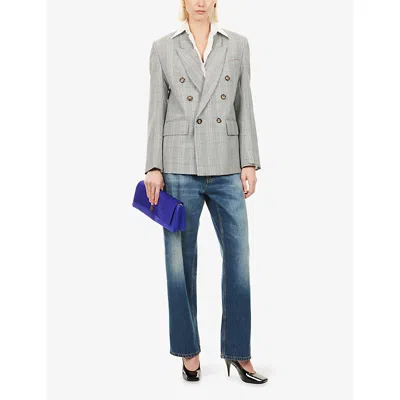 Victoria Beckham Womens Blue Grey Multi Tailored Double-breasted Wool Jacket In Gray