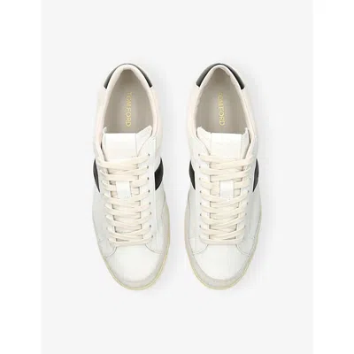 Tom Ford Panelled Suede And Grained Leather Sneakers In White