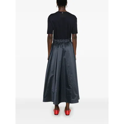 Herno Blue Crewneck Midi Dress With Elastic Drawstring Waist And Panelled Design In Tech Fabric Woman In Black