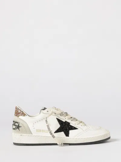Golden Goose Ballstar White Low Top Sneakers With Glittered Star Patch On The Side And Glittered Heel With Logo L