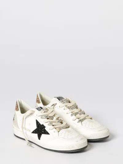 Golden Goose Ballstar White Low Top Sneakers With Glittered Star Patch On The Side And Glittered Heel With Logo L