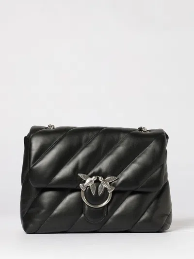 Pinko Big Love Bag Puff Maxi Quilt In Nero-old Silver