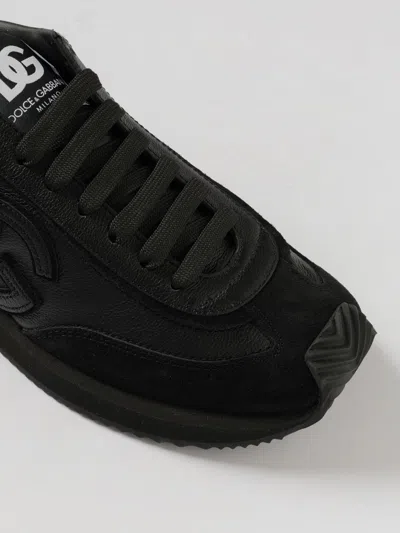 Dolce & Gabbana Round Toe Leather Sneakers With Suede Accents In Black