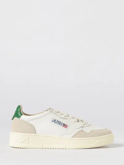 Autry Medalist Low Sneakers In Leather And Suede Color White And Covert Green In Multi