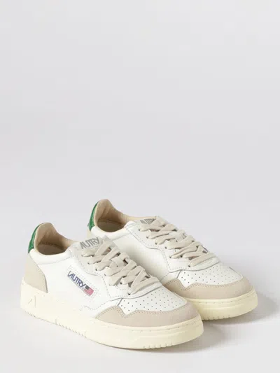 Autry Medalist Low Sneakers In Leather And Suede Color White And Covert Green In Multi